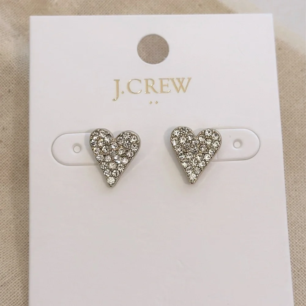 J Crew Pavé crystal heart stud earrings